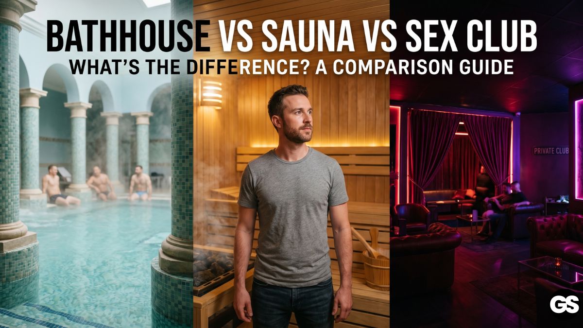 Bathhouse vs Sauna vs Sex Club illustration for UK first-timers